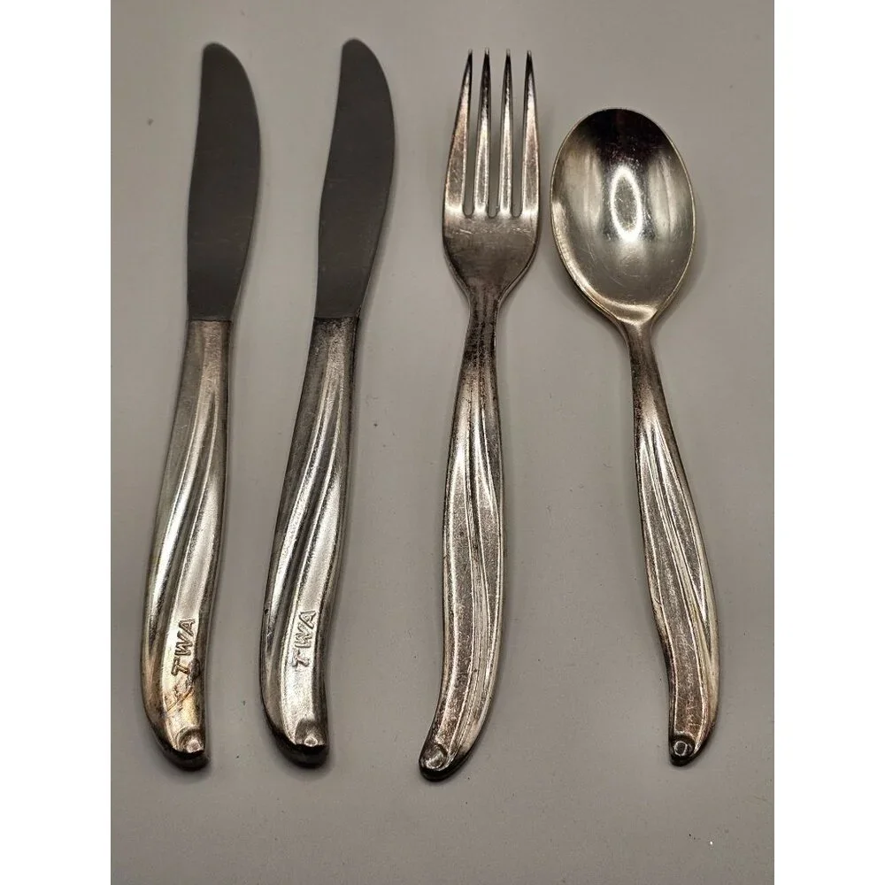 Vintage TWA Trans World Airlines In-Flight Flatware Set Of 4 International Silve
